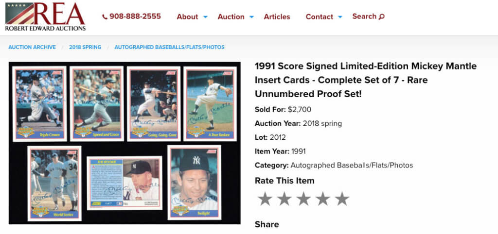 1991 Score Mickey Mantle autographed unnumbered Proof set