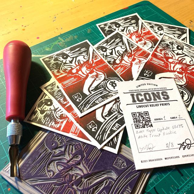 ICONS Mike Trout Rookie linocut print custom art baseball card